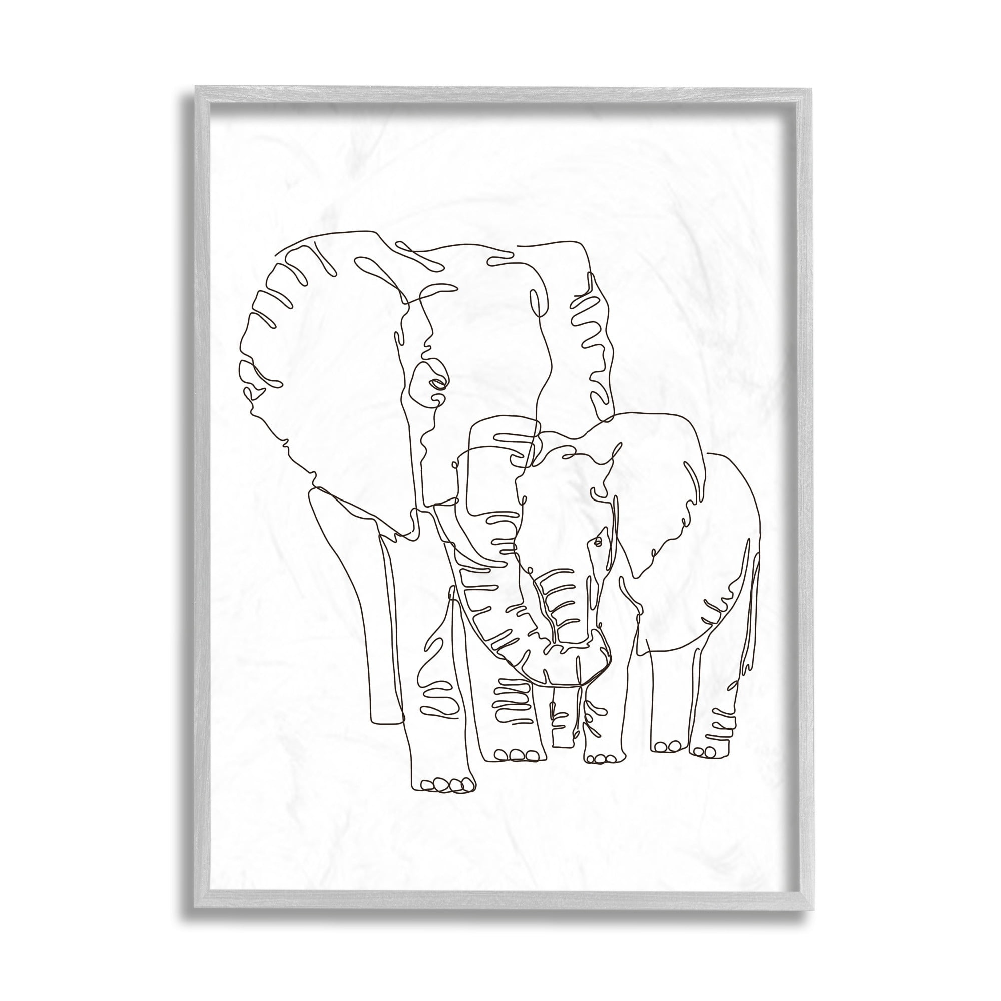 Stupell Industries Elephant Family Holding Trunks Minimal Linework Grey Framed, 11 x 14, Design by Ziwei Li