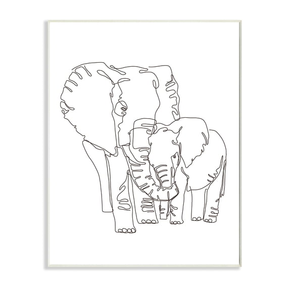 Stupell Industries Elephant Family Holding Trunks Minimal Linework Wall Plaque, 10 x 15, Design by Ziwei Li