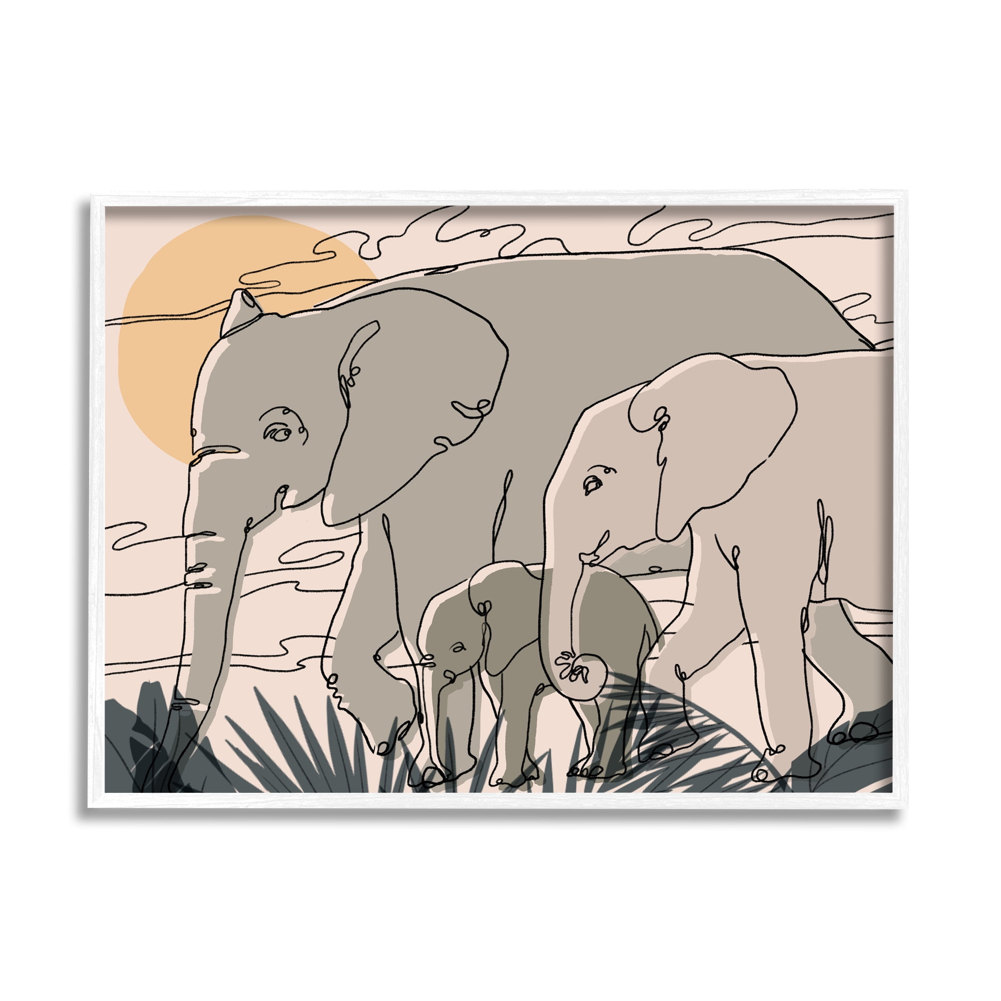 Stupell Industries Elephant Family March Safari Sun Sky Abstract Linework, 30 x 24, Design by Ziwei Li