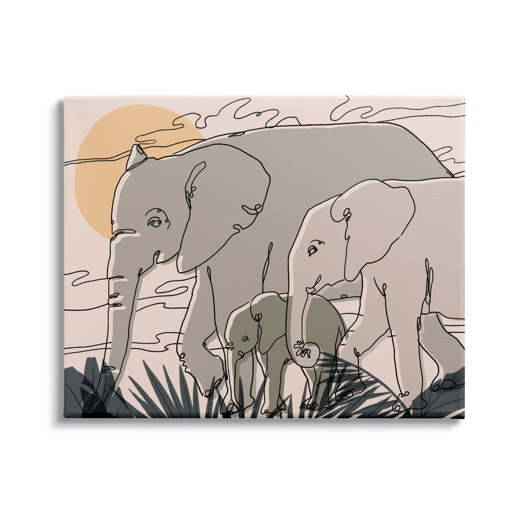 Stupell Industries Elephant Family March Safari Sun Sky Abstract Linework, 48 x 36, Design by Ziwei Li