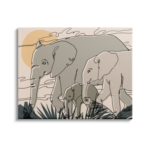 Stupell Industries Elephant Family March Safari Sun Sky Abstract Linework, 48 x 36, Design by Ziwei Li
