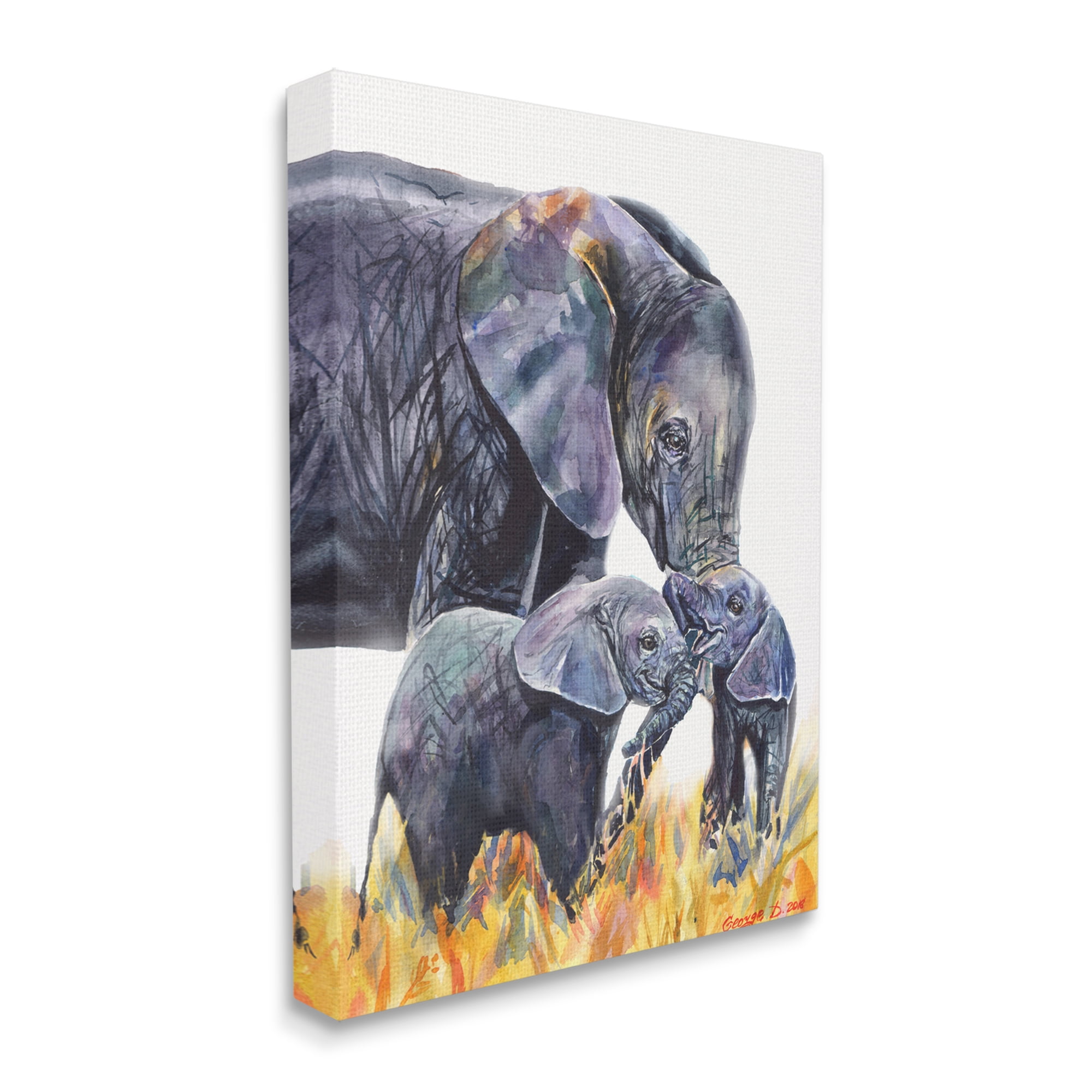 Elephant Family in Tall Grass Canvas Wall Art, 36 x 48