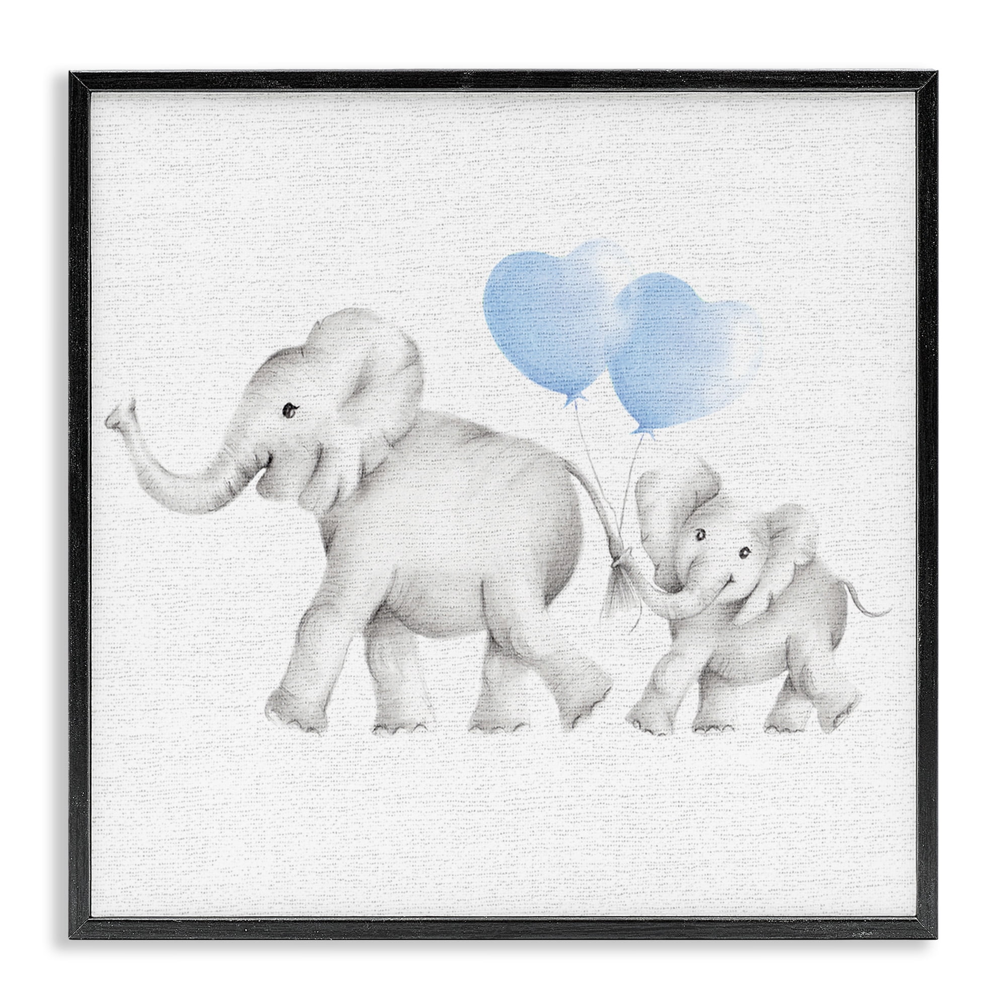 Stupell Industries Elephant Family with Blue Balloons Art for Kids Painting Black Framed Art Print Wall Art, 17 x 17