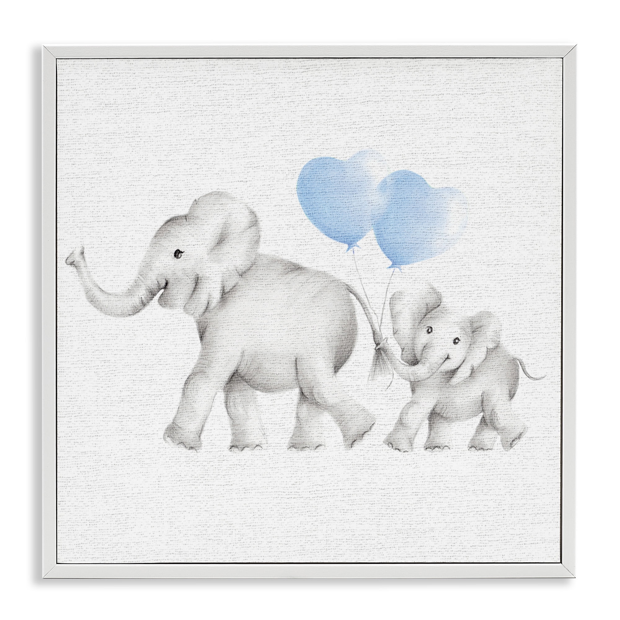 Stupell Industries Elephant Family with Blue Balloons Art for Kids Painting White Framed Art Print Wall Art, 24 x 24