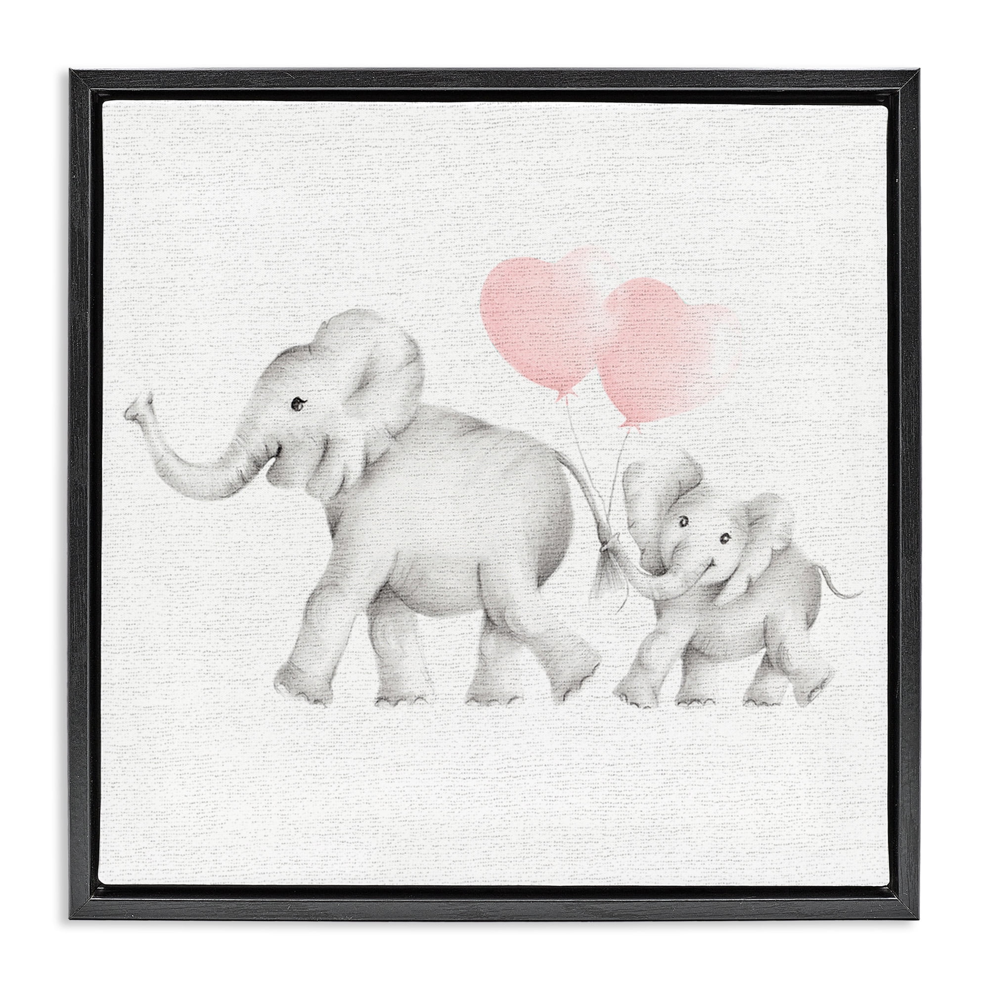 Stupell Industries Elephant Family with Pink Balloons Art for Kids Painting Black Floater Framed Canvas Art Print Wall Art, 25 x 25
