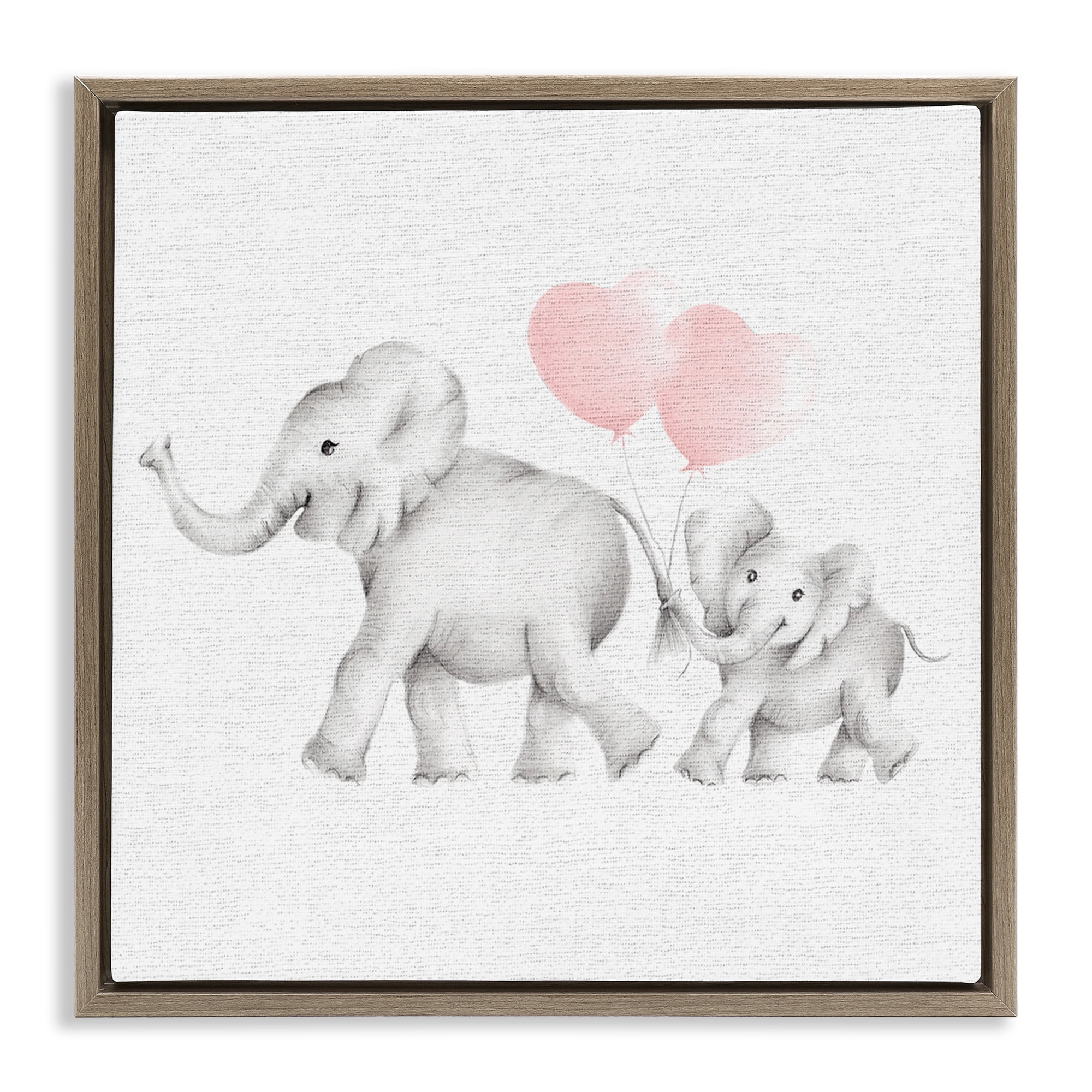 Stupell Industries Elephant Family with Pink Balloons Art for Kids Painting Brown Floater Framed Canvas Art Print Wall Art, 25 x 25