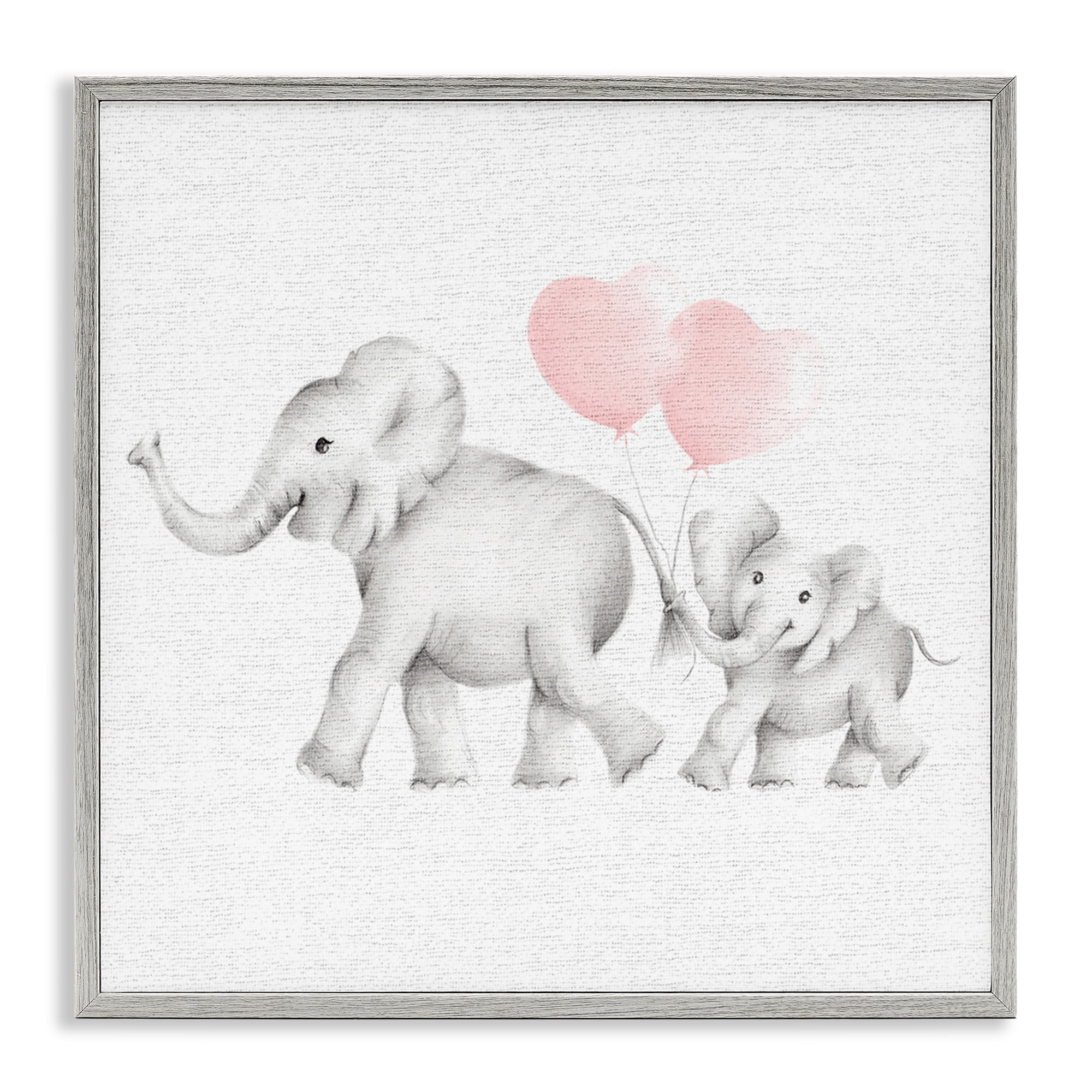 Stupell Industries Elephant Family with Pink Balloons Art for Kids Painting Gray Framed Art Print Wall Art, 17 x 17