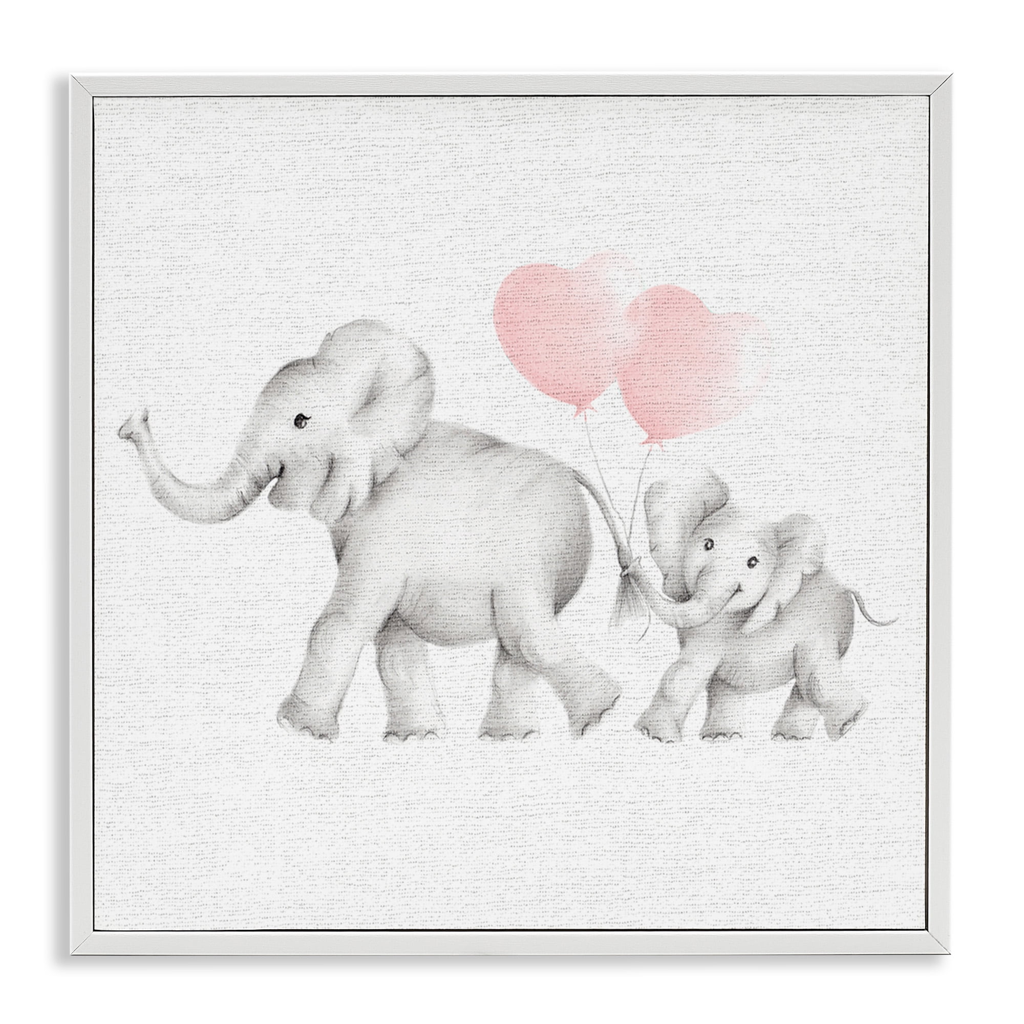 Stupell Industries Elephant Family with Pink Balloons Art for Kids Painting White Framed Art Print Wall Art, 24 x 24
