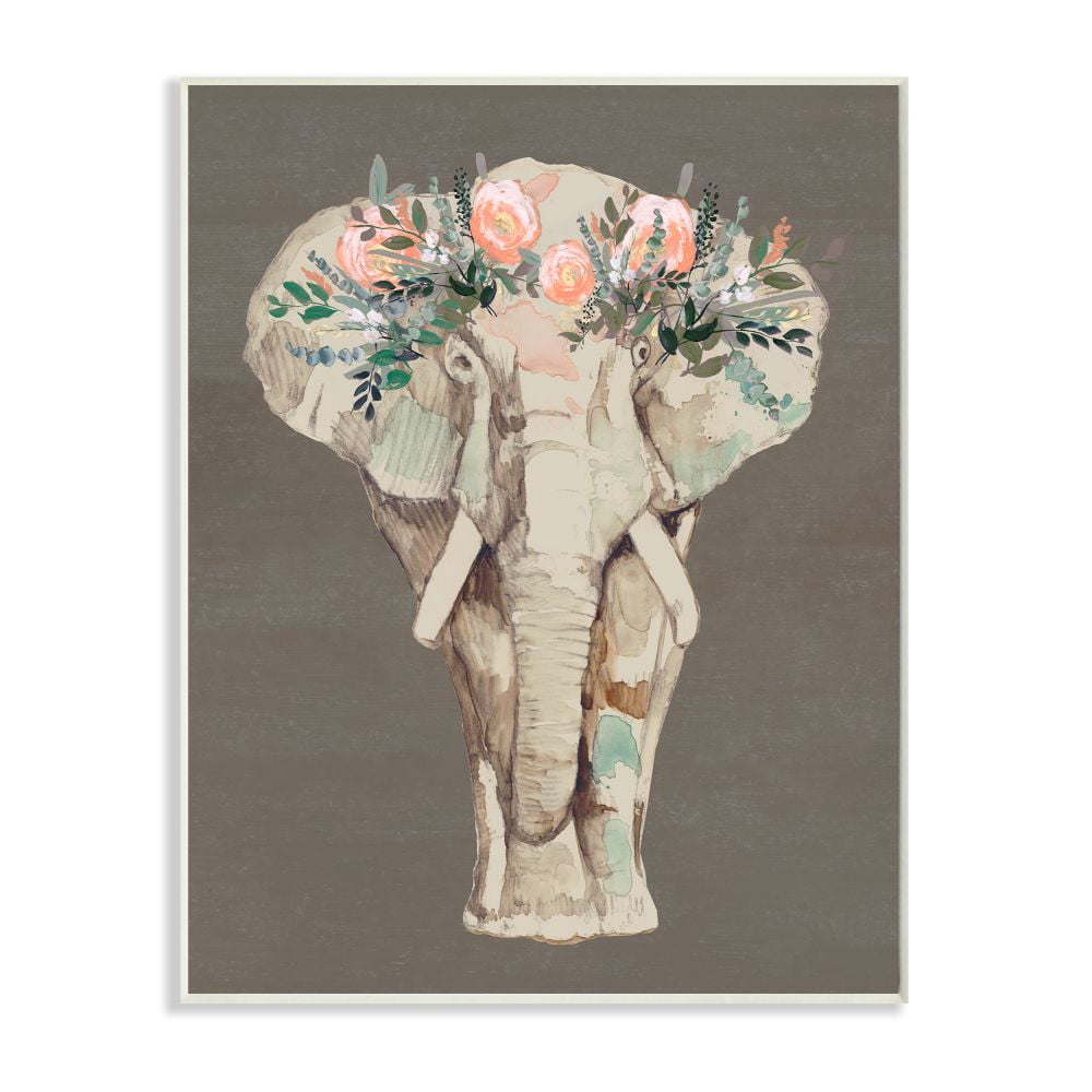 Stupell Industries Elephant Floral Crown Pink Green Elegant Flower Print Graphic Art Unframed Art Print Wall Art, 13x19, by Jennifer Goldberger