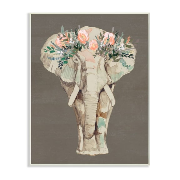 Stupell Industries Elephant Floral Crown Pink Green Elegant Flower Print Graphic Art Unframed Art Print Wall Art, 13x19, by Jennifer Goldberger
