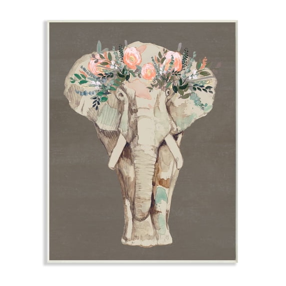 Stupell Industries Elephant Floral Crown Pink Green Elegant Flower Print Graphic Art Unframed Art Print Wall Art, 13x19, by Jennifer Goldberger