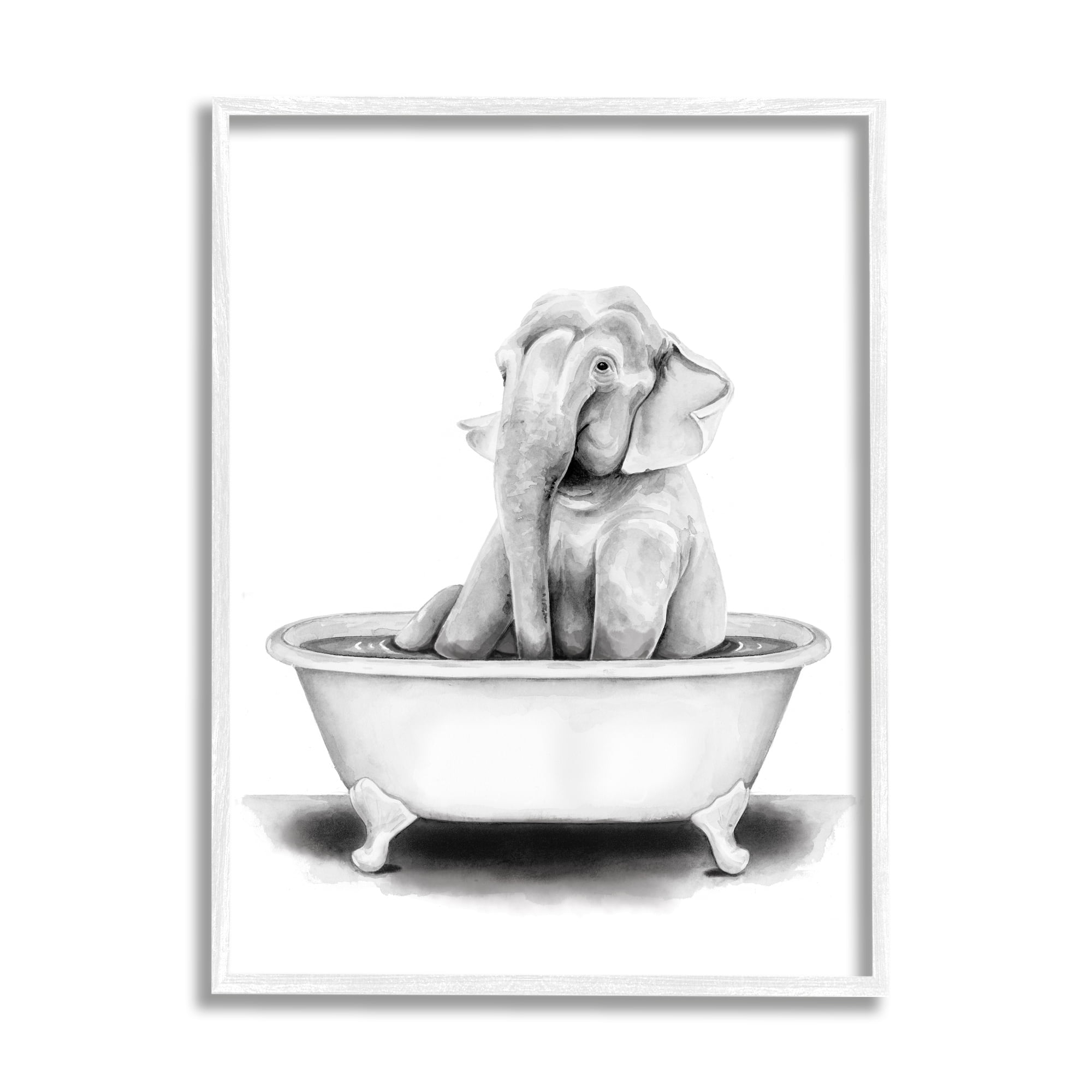 Stupell Industries Elephant In A Tub Funny Animal Bathroom Drawing, 16 x 20,Design by Rachel Neiman