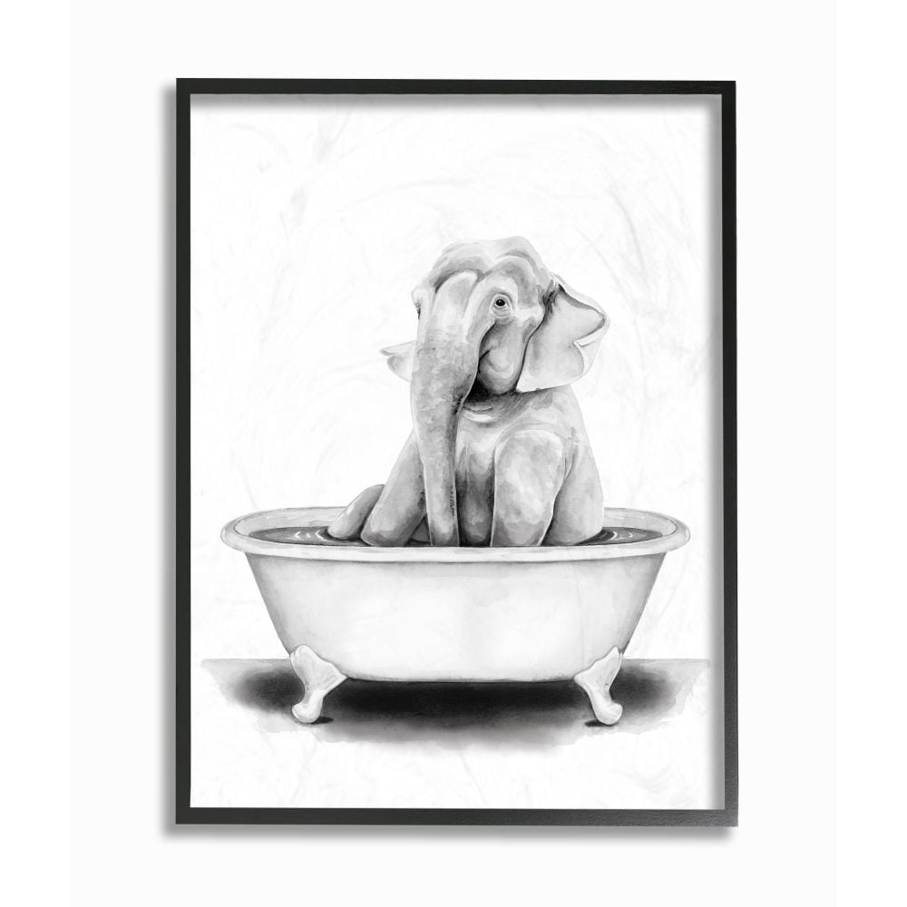 Stupell Industries Elephant In A Tub Funny Animal Bathroom Drawing Black Framed Art Print Wall Art, 16x20, by Rachel Neiman