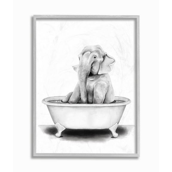 Stupell Industries Elephant In A Tub Funny Animal Bathroom Drawing Gray Framed Art Print Wall Art, 16x20, by Rachel Neiman