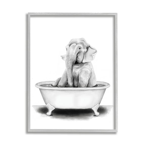 Stupell Industries Elephant In A Tub Funny Animal Bathroom Drawing Gray Framed Art Print Wall Art, 24x30, by Rachel Neiman