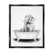 Stupell Industries Elephant In A Tub Funny Animal Bathroom Drawing Jet Black Framed Floating Canvas Wall Art, 16x20, by Rachel Neiman