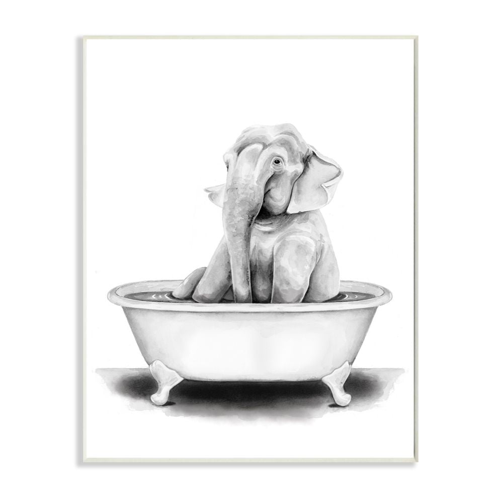Stupell Industries Elephant In A Tub Funny Animal Bathroom Drawing Wall Plaque by Rachel Neiman