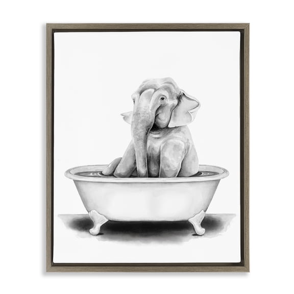 Stupell Industries Elephant In Tub Funny Animal Bathroom Animals & Insects Painting Brown Floater Framed Canvas Art Print Wall Art, 25 x 31