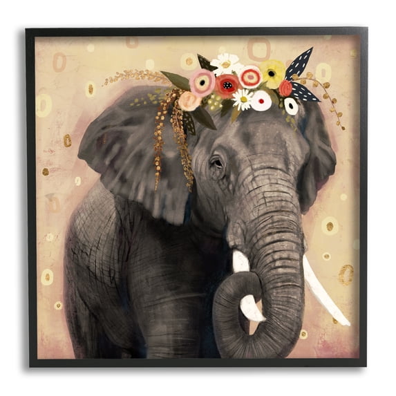 Stupell Industries Elephant Large Tusks Floral Crown Abstract Shape Pattern, 12 x 12, Design by Victoria Barnes