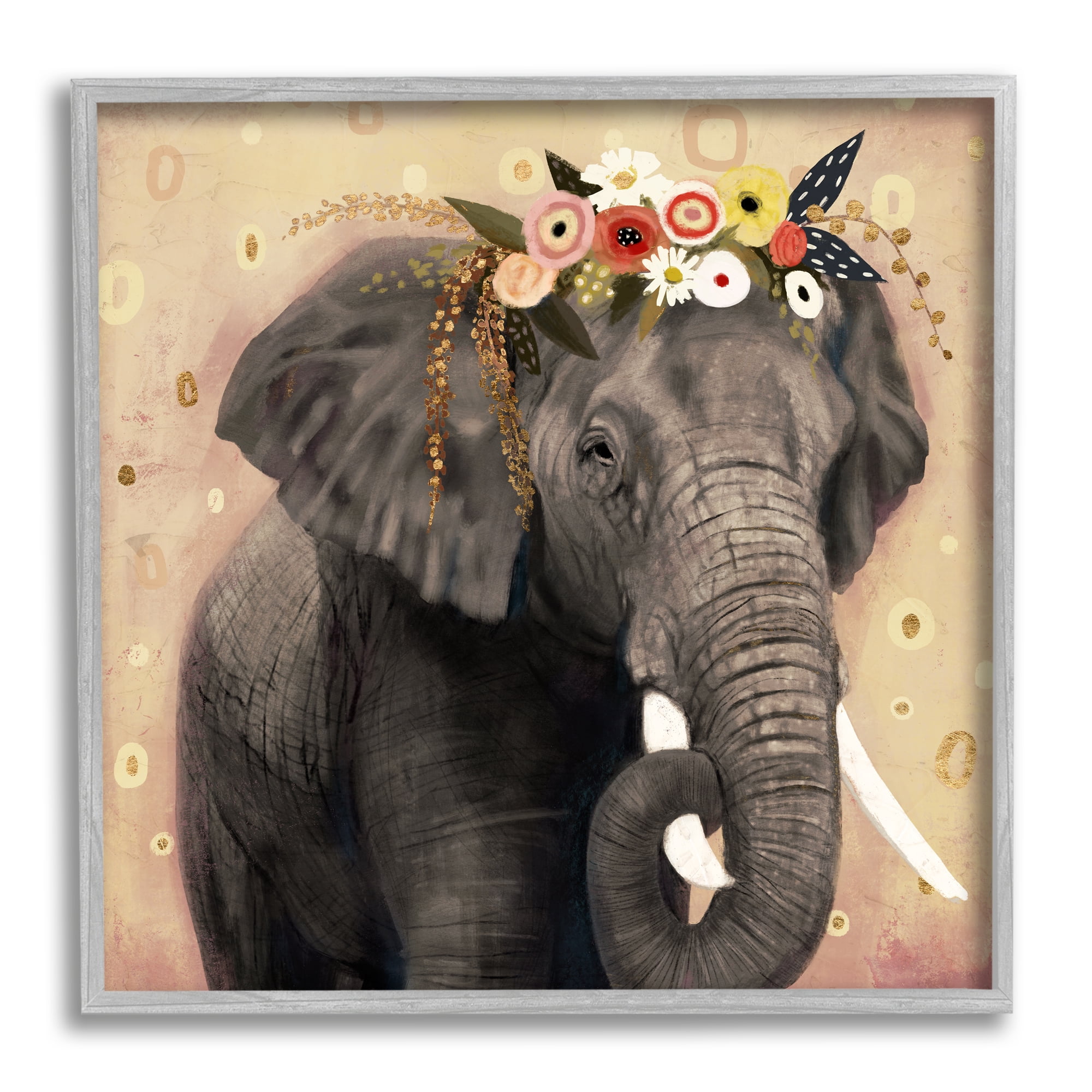 Stupell Industries Elephant Large Tusks Floral Crown Abstract Shape Pattern, 12 x 12, Design by Victoria Barnes