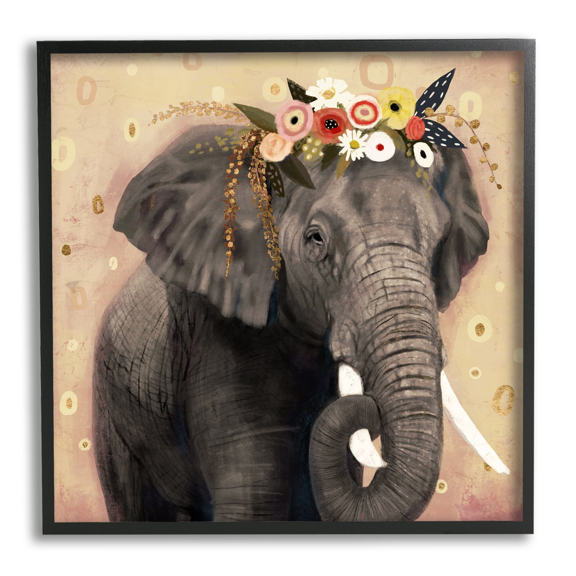 Stupell Industries Elephant Large Tusks Floral Crown Abstract Shape Pattern, 17 x 30, Design by Victoria Barnes