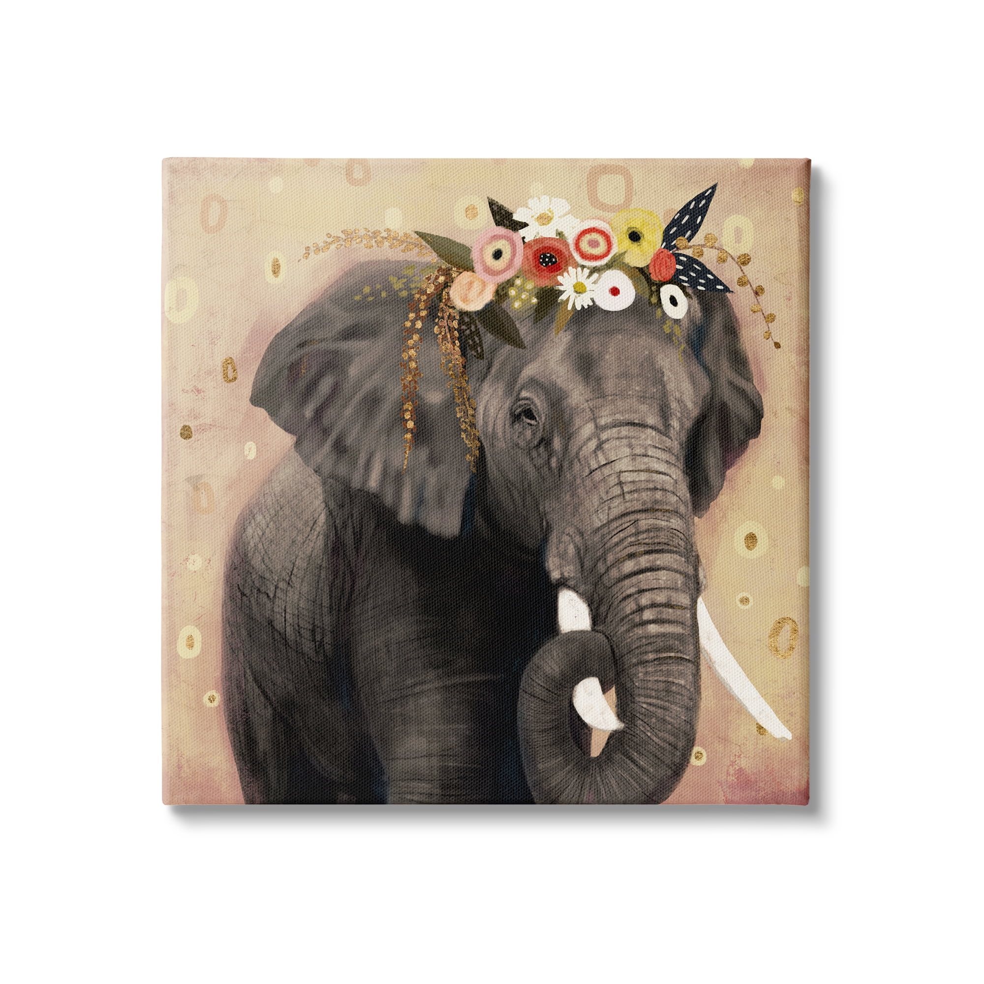 Stupell Industries Elephant Large Tusks Floral Crown Abstract Shape Pattern, 24 x 24, Design by Victoria Barnes