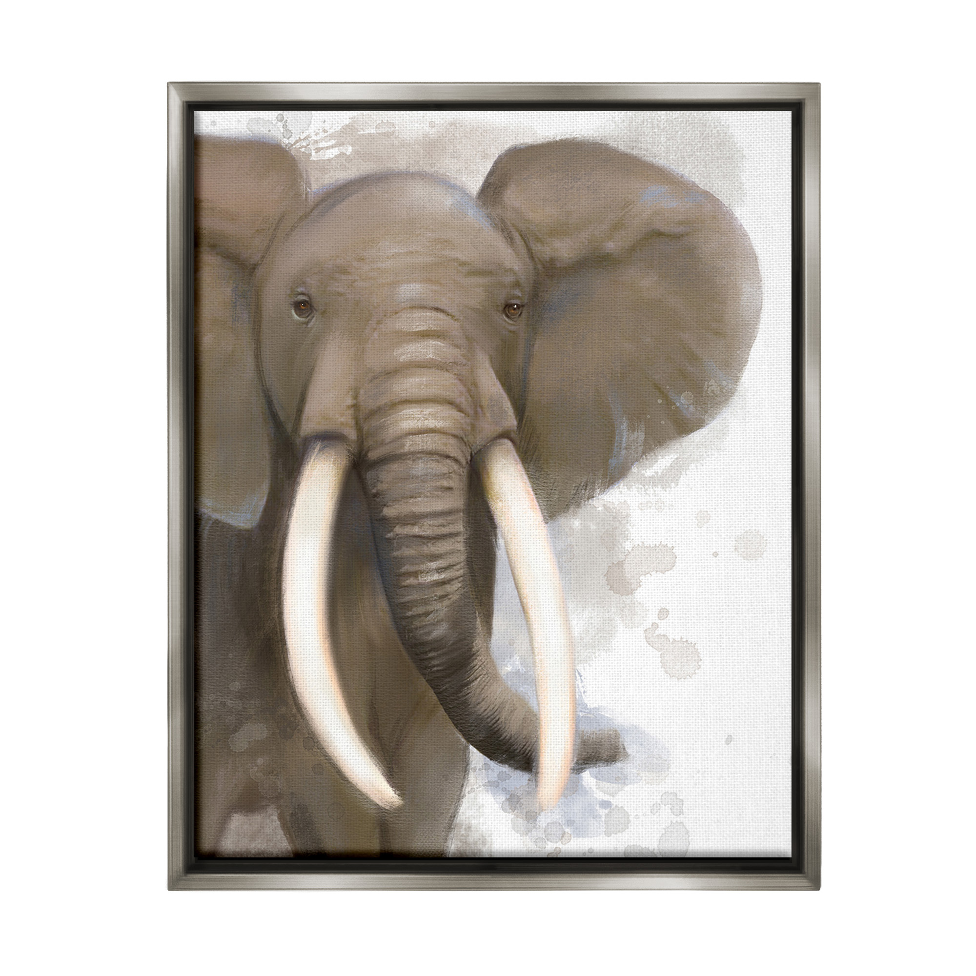 Stupell Industries Elephant & Modern Splash Animals & Insects Painting Gray Floater Framed Canvas Art Print Wall Art, 25 x 31
