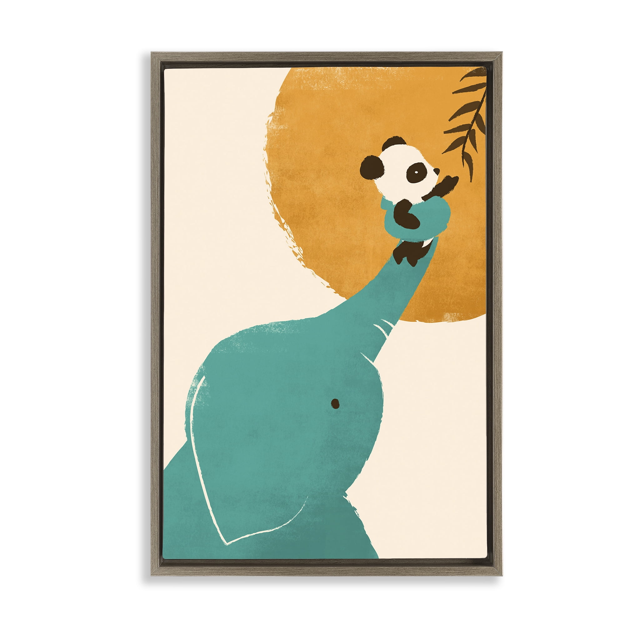 Stupell Industries Elephant & Panda Friends Animals & Insects Painting Brown Floater Framed Art Print Wall Art, 17 x 25