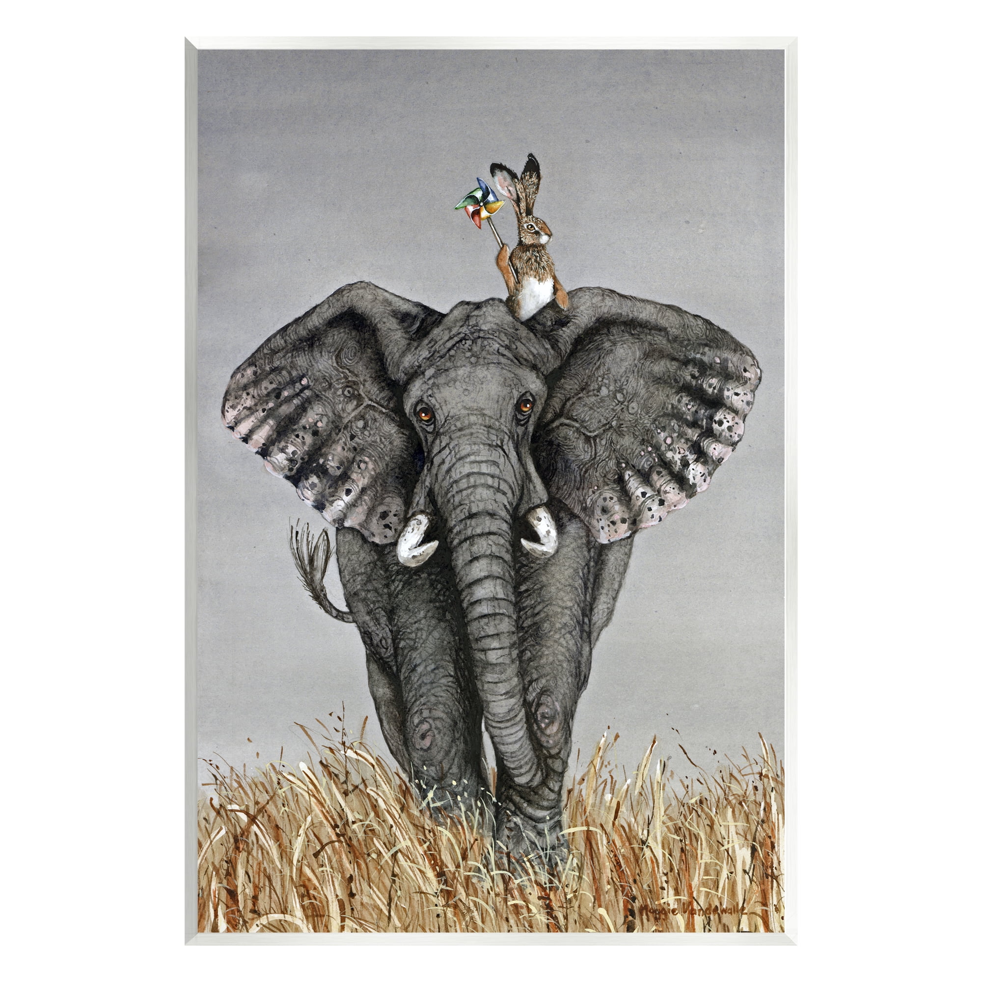 Stupell Industries Elephant & Rabbit Landscape Animals & Insects Painting Unframed Art Print Wall Art, 13 x 19