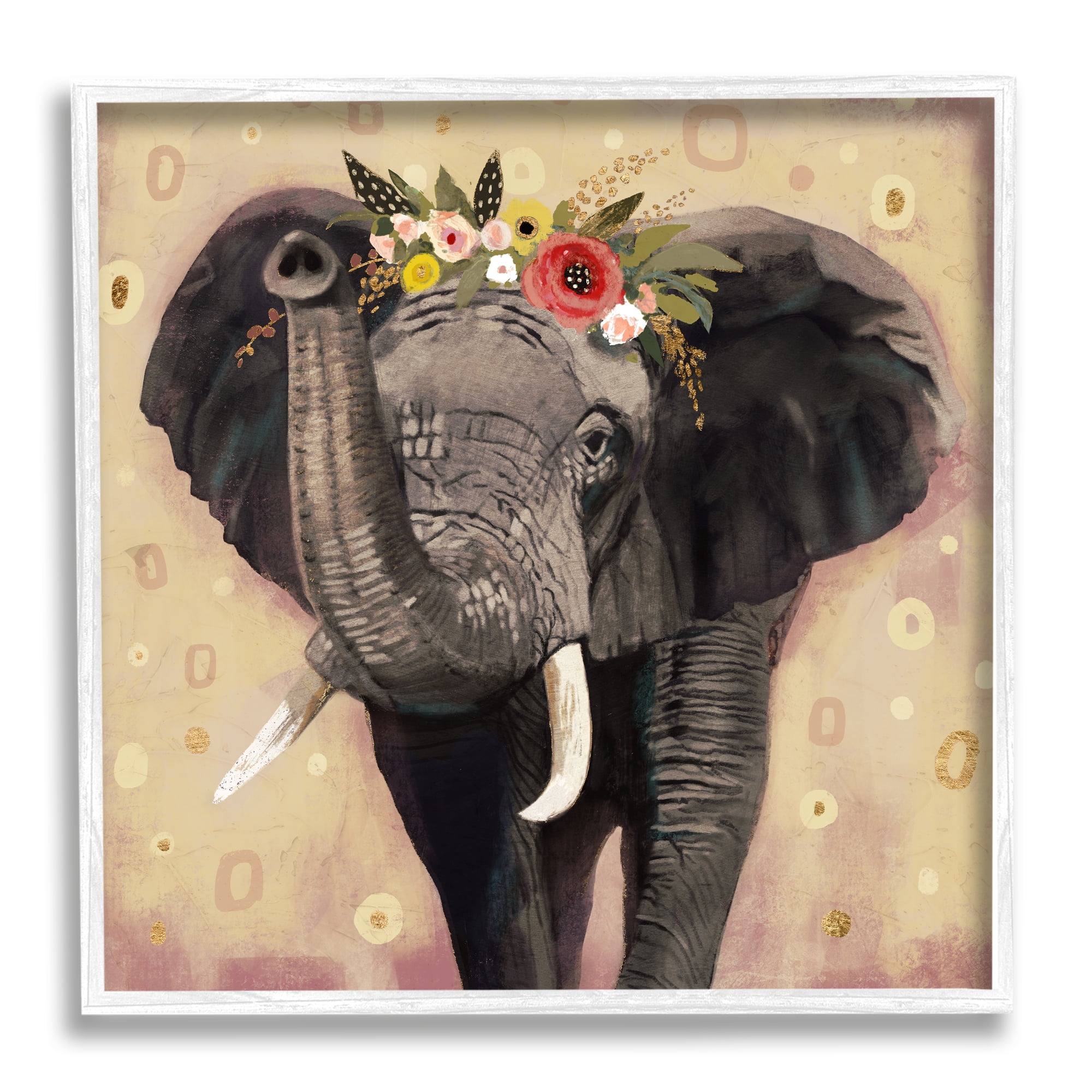 Stupell Industries Elephant Raising Trunk Portrait Floral Crown Abstract Pattern, 12 x 12, Design by Victoria Barnes