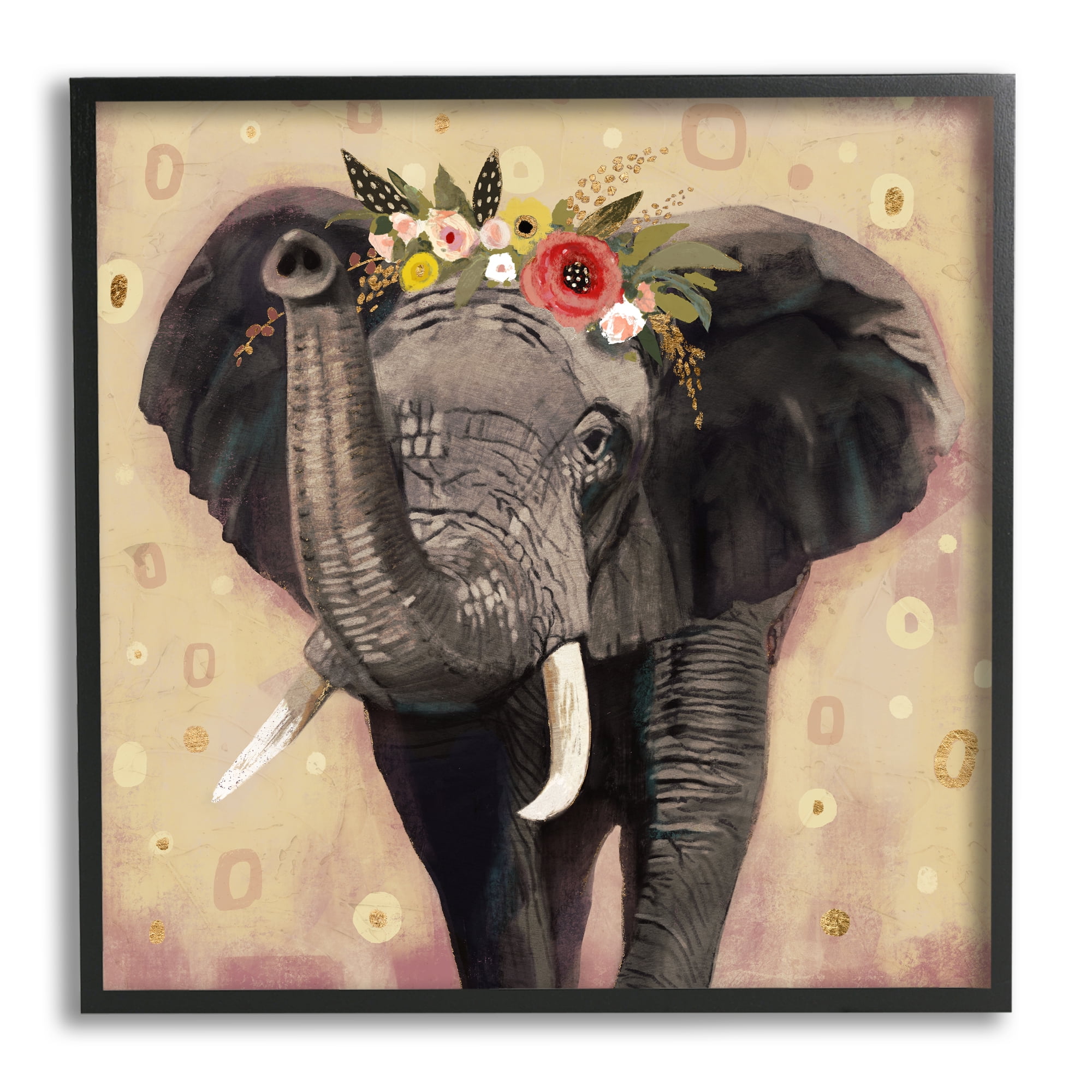 Stupell Industries Elephant Raising Trunk Portrait Floral Crown Abstract Pattern, 24 x 24, Design by Victoria Barnes