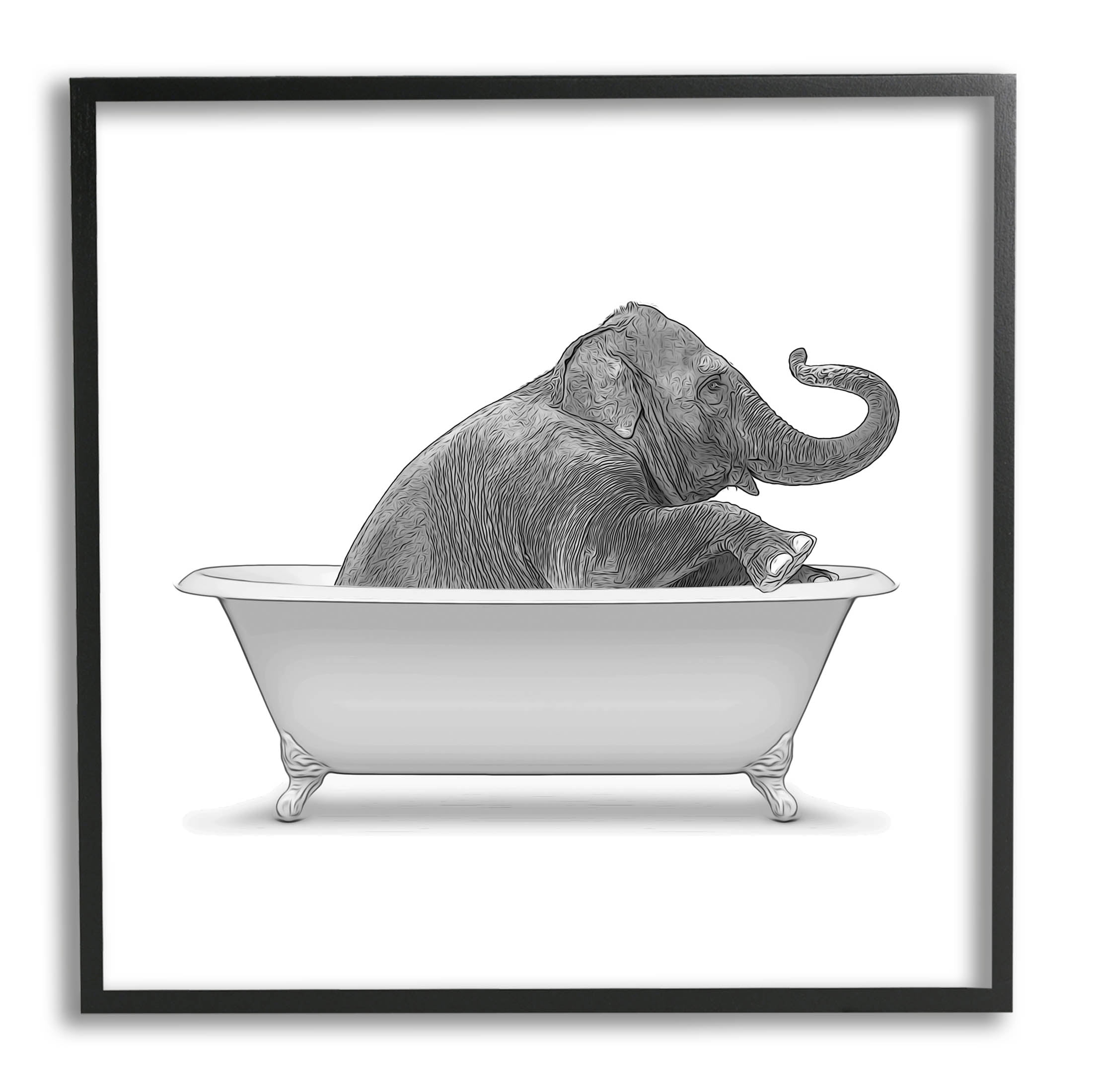 Stupell Industries Elephant Relaxing Vintage Bathroom Tub Graphic Art Black Framed Art Print Wall Art, Design by Annalisa Latella