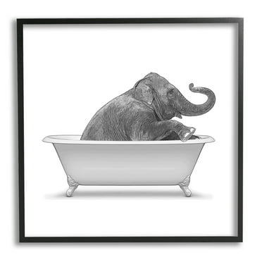 Stupell Industries Elephant Relaxing Vintage Bathroom Tub Graphic Art Black Framed Art Print Wall Art, Design by Annalisa Latella