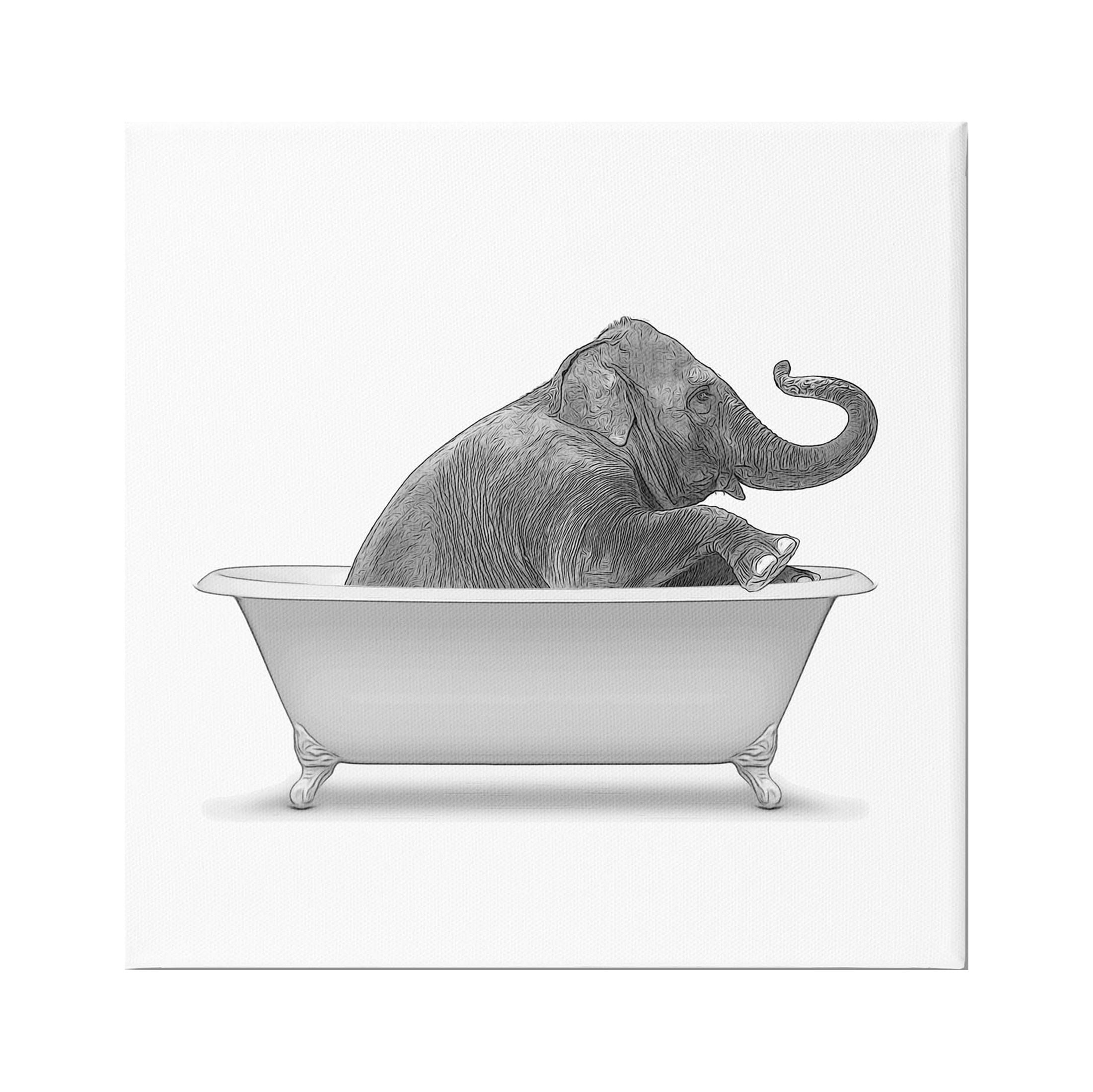 Stupell Industries Elephant Relaxing Vintage Bathroom Tub Graphic Art Gallery Wrapped Canvas Print Wall Art, Design by Annalisa Latella