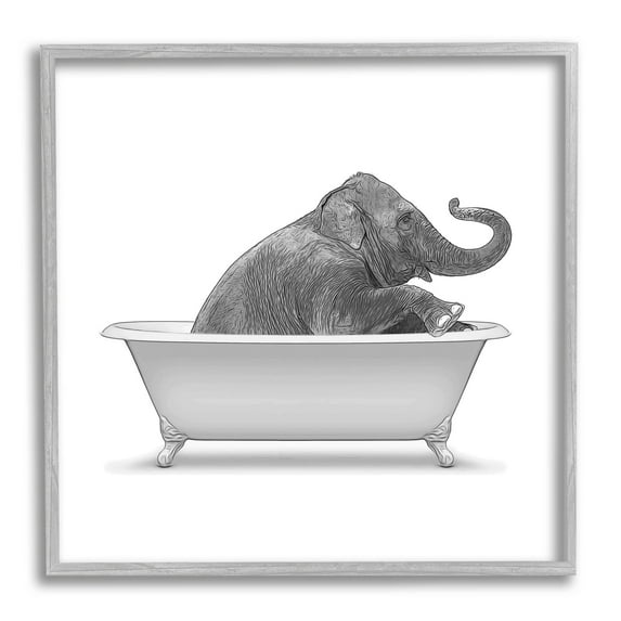 Stupell Industries Elephant Relaxing Vintage Bathroom Tub Graphic Art Gray Framed Art Print Wall Art, Design by Annalisa Latella