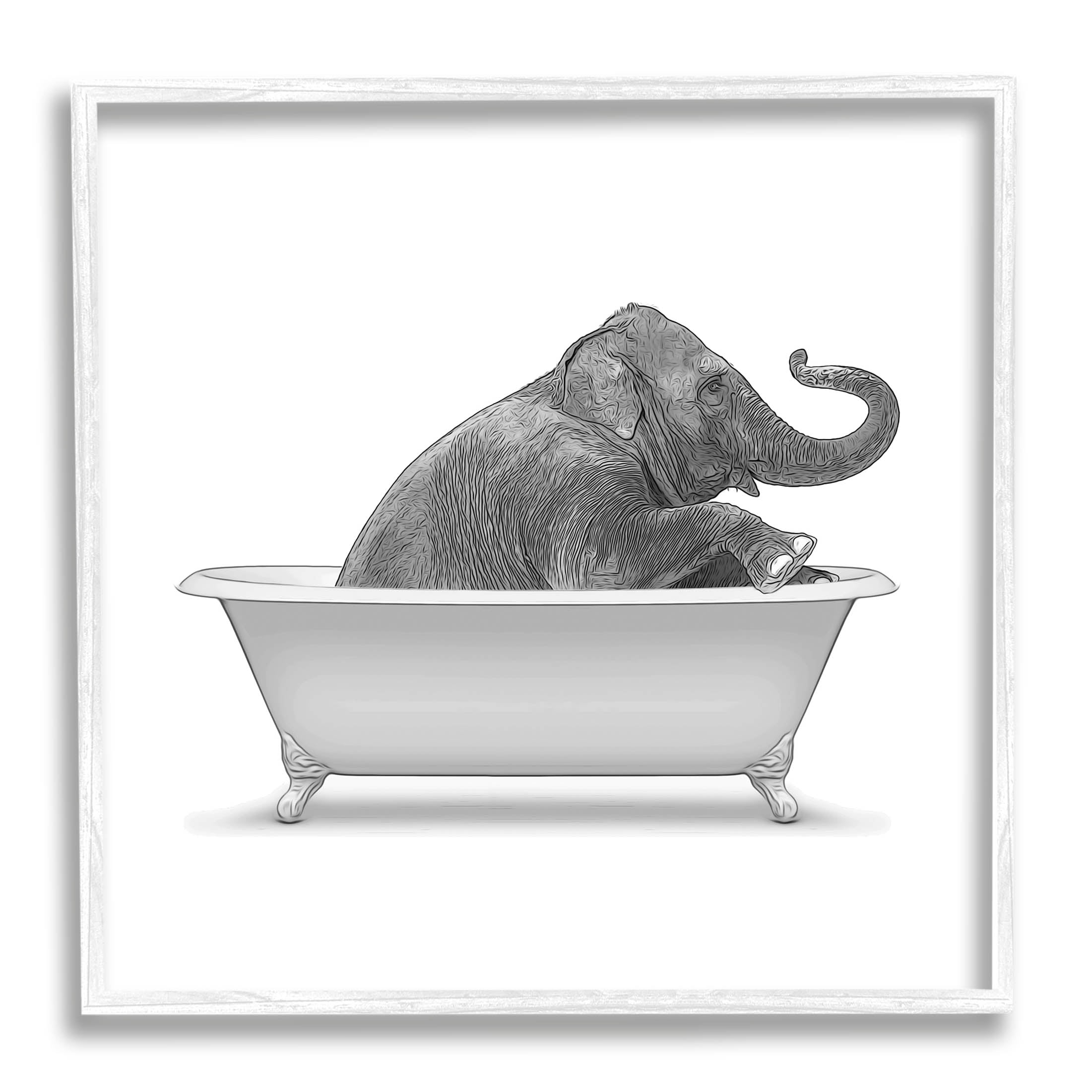 Stupell Industries Elephant Relaxing Vintage Bathroom Tub Graphic Art White Framed Art Print Wall Art, Design by Annalisa Latella