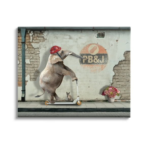 Stupell Industries Elephant Riding Scooter Old Brick City Streets Graphic Art Gallery Wrapped Canvas Print Wall Art, Design by Nobleworks