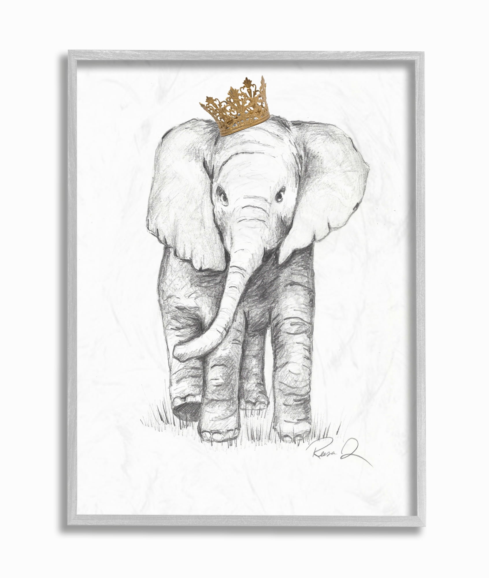 Stupell Industries Elephant Royalty Graphite Drawing Framed Wall Art by Reesa Qualia