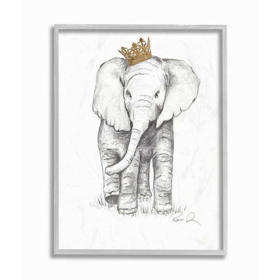 Stupell Industries Elephant Royalty Graphite Drawing Framed Wall Art by Reesa Qualia