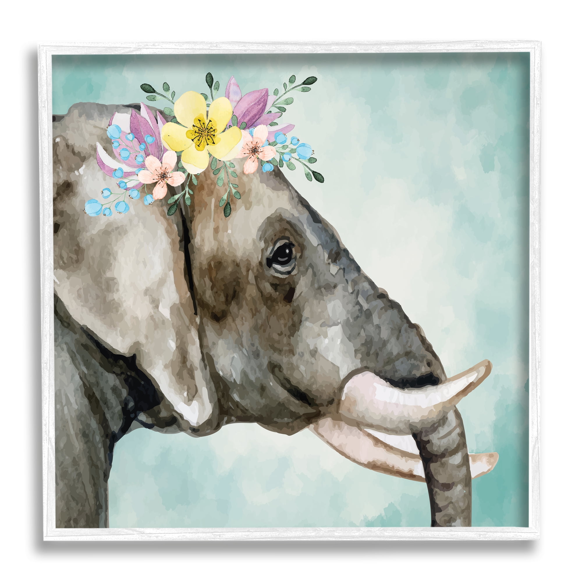 Stupell Industries Elephant Safari Animal Purple Yellow Boho Floral Crown, 12 x 12, Design by ND Art