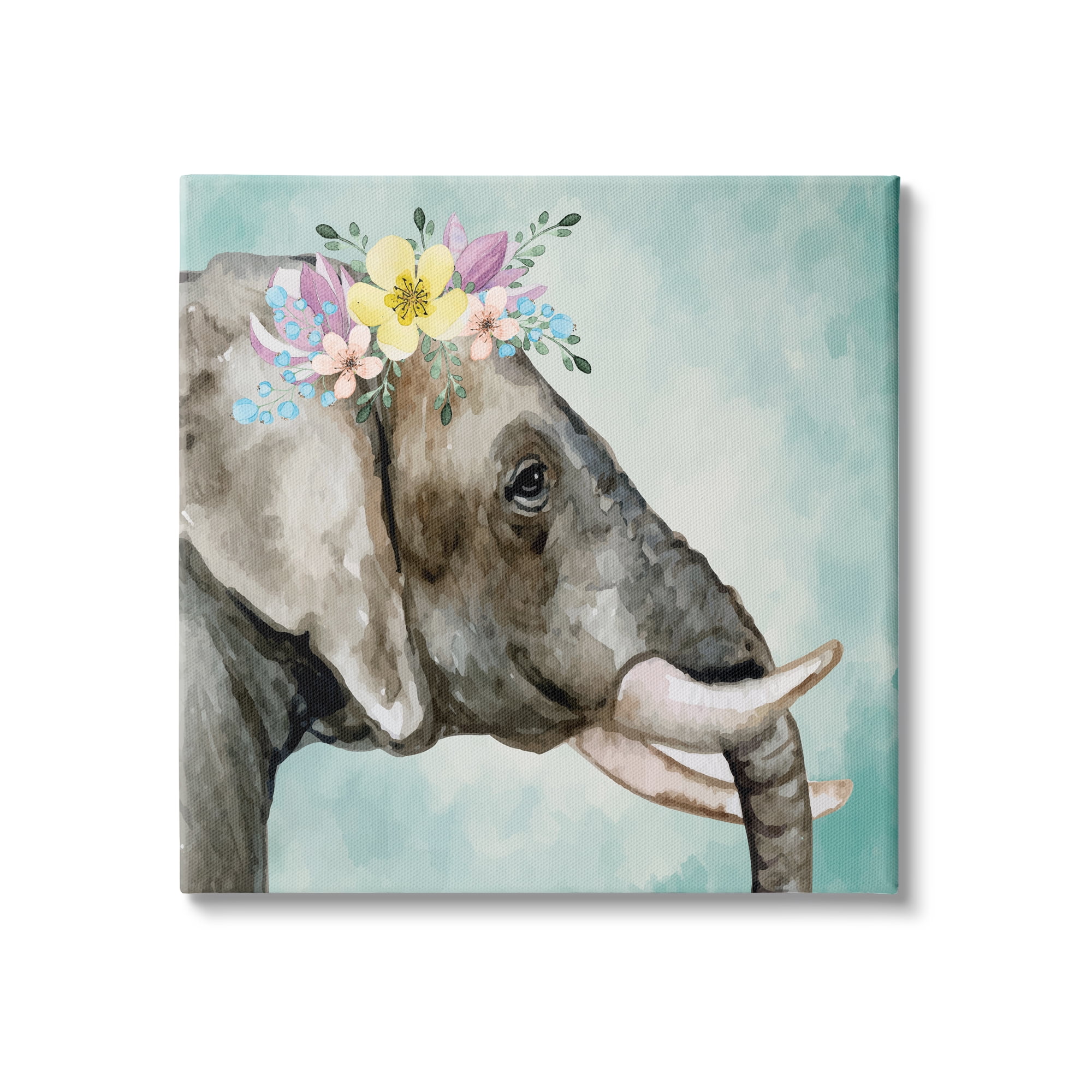 Stupell Industries Elephant Safari Animal Purple Yellow Boho Floral Crown, 17 x 17, Design by ND Art