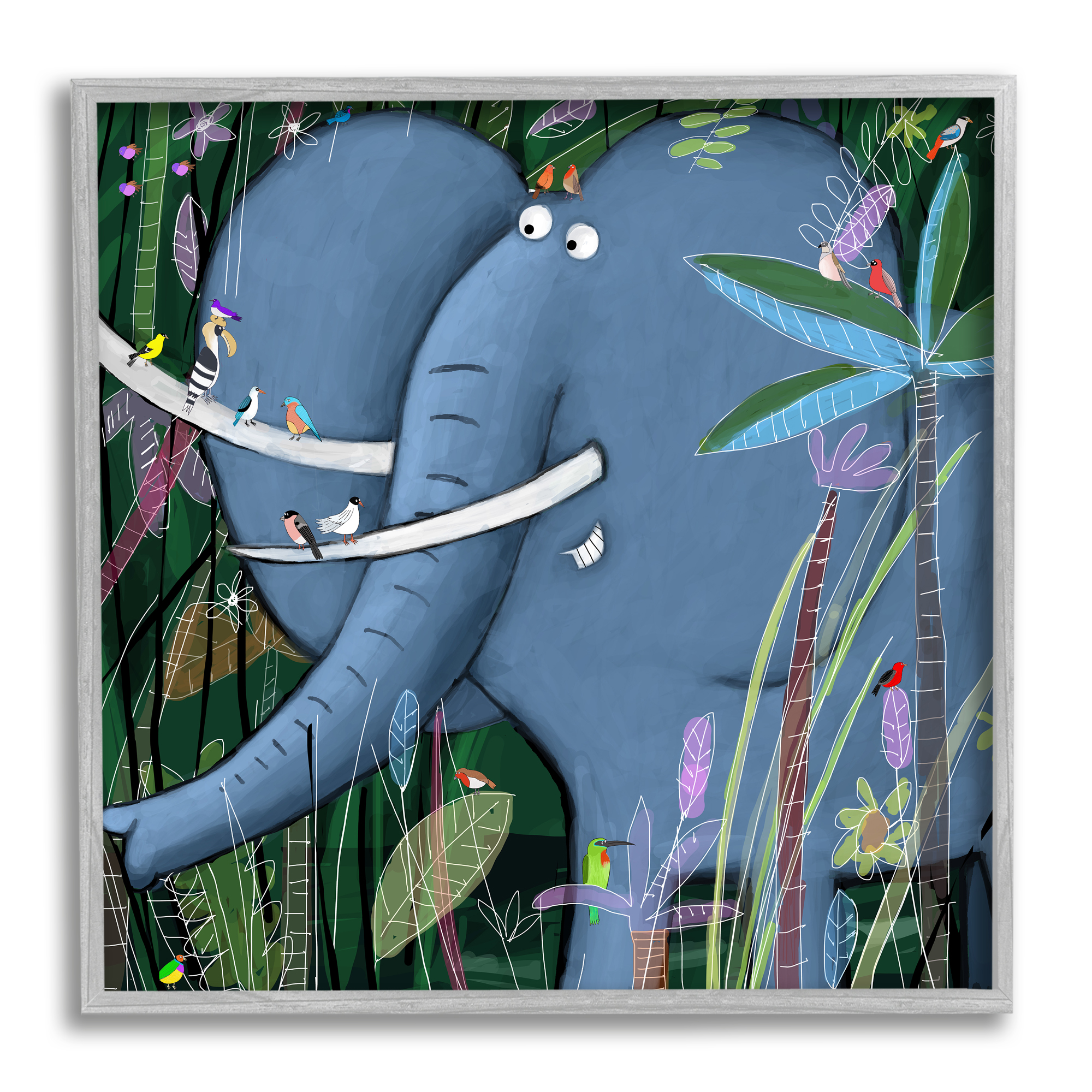Stupell Industries Elephant Safari Illustration Children's Tropical Jungle Animal, 12 x 12,Design by Carla Daly