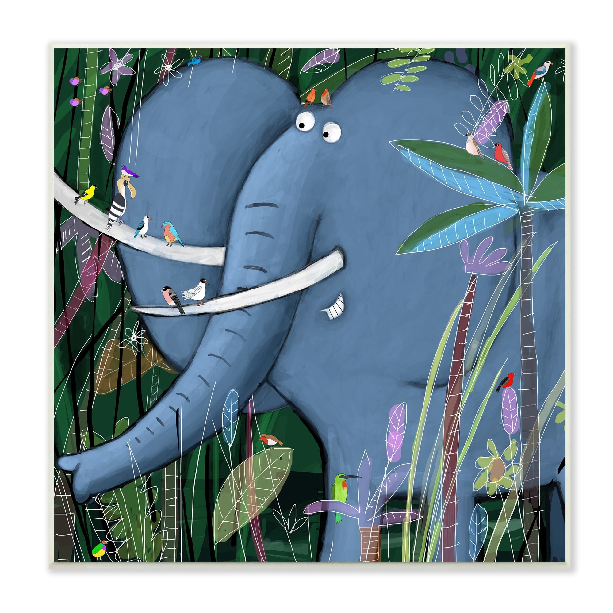 Stupell Industries Elephant Safari Illustration Children's Tropical Jungle Animal, 12 x 12,Design by Carla Daly