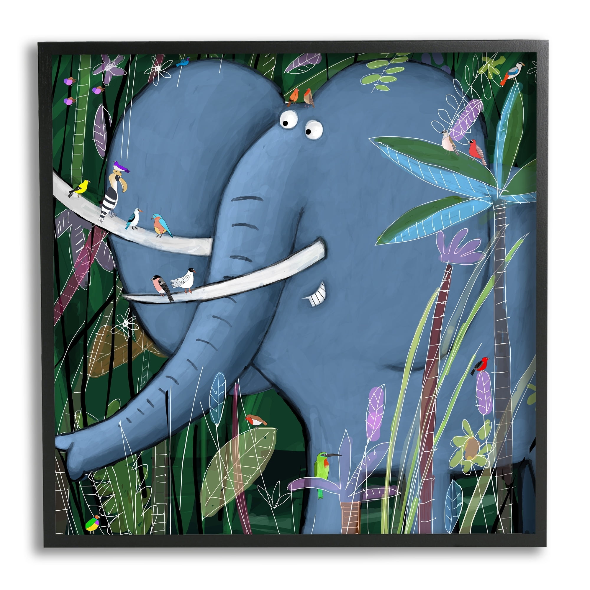 Stupell Industries Elephant Safari Illustration Children's Tropical Jungle Animal, 12 x 12,Design by Carla Daly