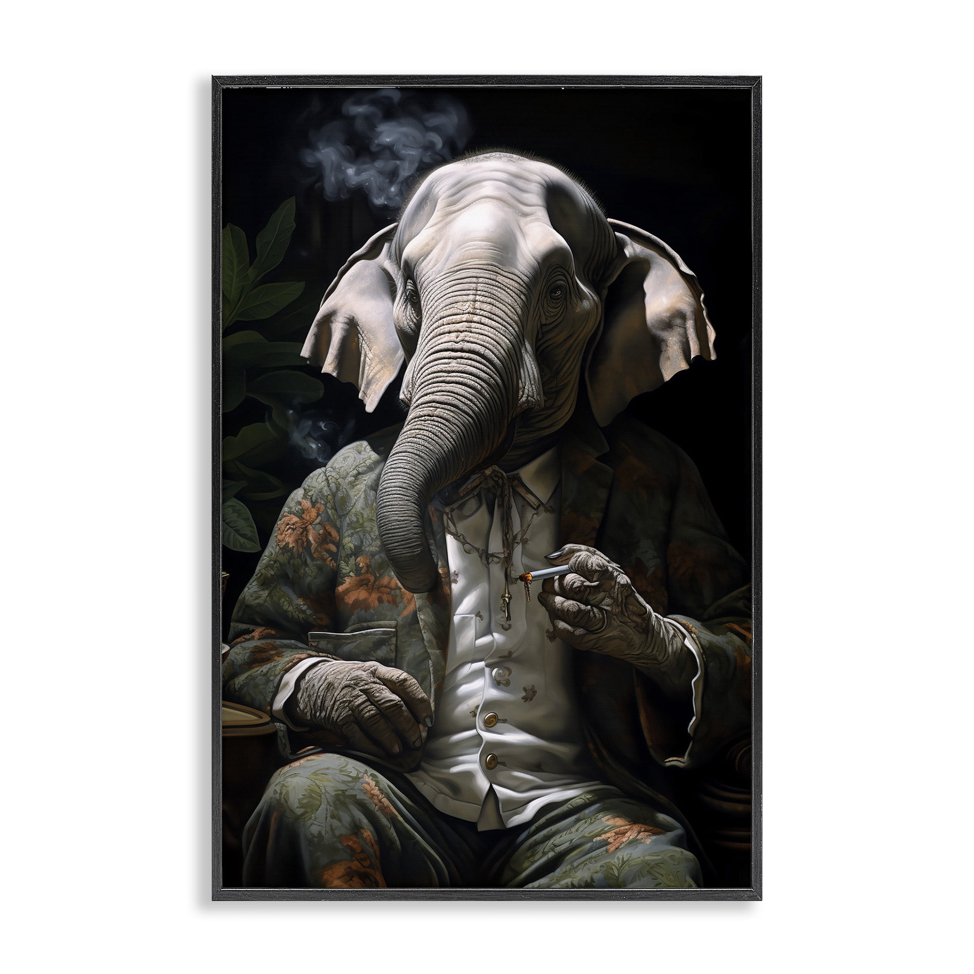 Stupell Industries Elephant Smoking Cigarette Novelty Painting Black Framed Art Print Wall Art, 12 x 18