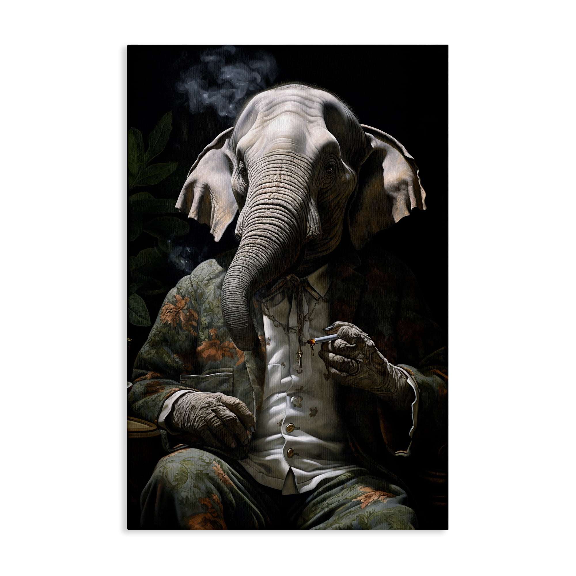 Stupell Industries Elephant Smoking Cigarette Novelty Painting Gallery Wrapped Canvas Art Print Wall Art, 16 x 24