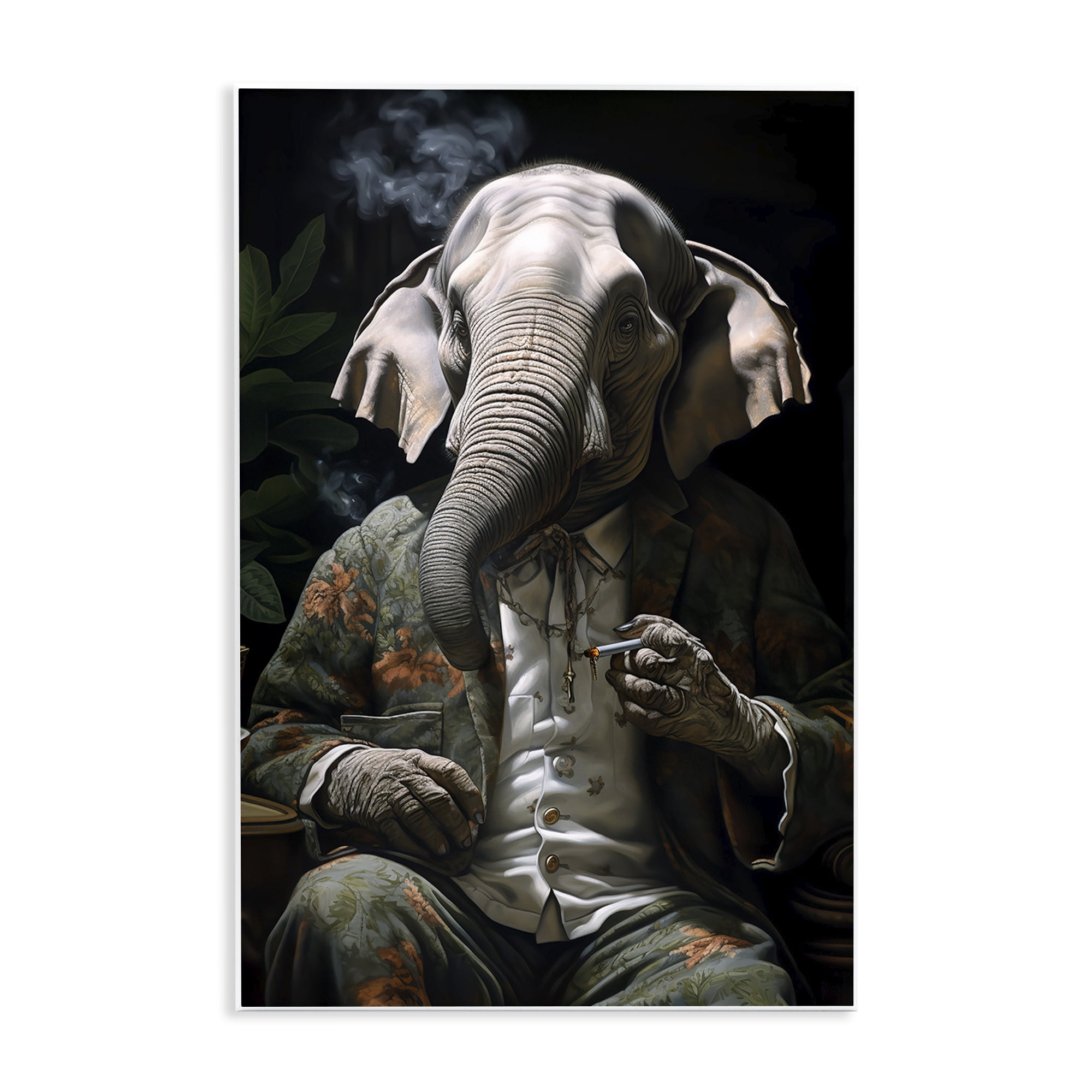 Stupell Industries Elephant Smoking Cigarette Novelty Painting Unframed Art Print Wall Art, 10 x 15
