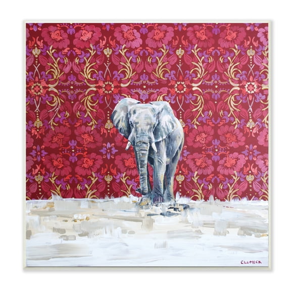 Stupell Industries Elephant Standing Intricate Red Floral Pattern,12 x 12,Designed by Alana Clumeck