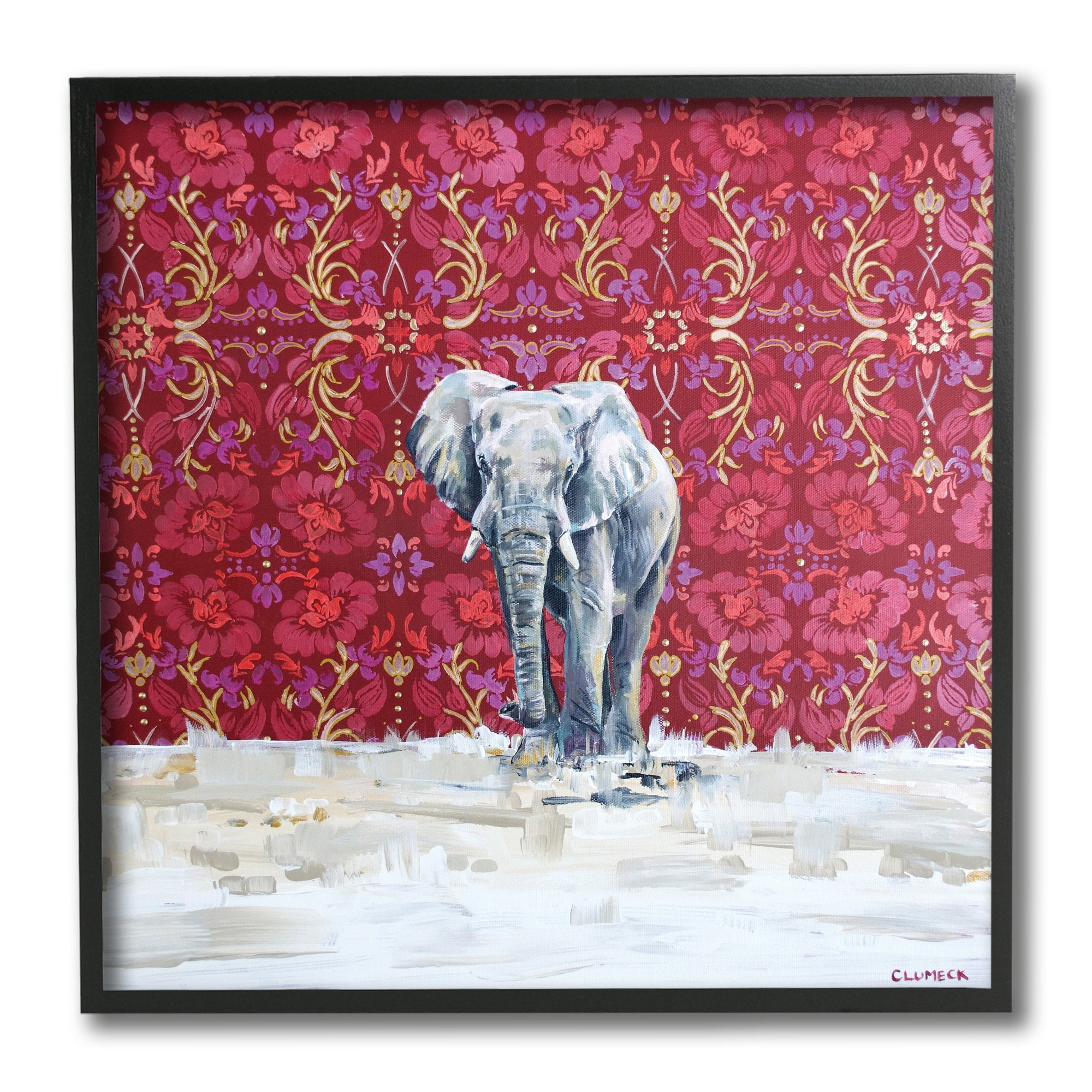 Stupell Industries Elephant Standing Intricate Red Floral Pattern,12 x 12,Designed by Alana Clumeck