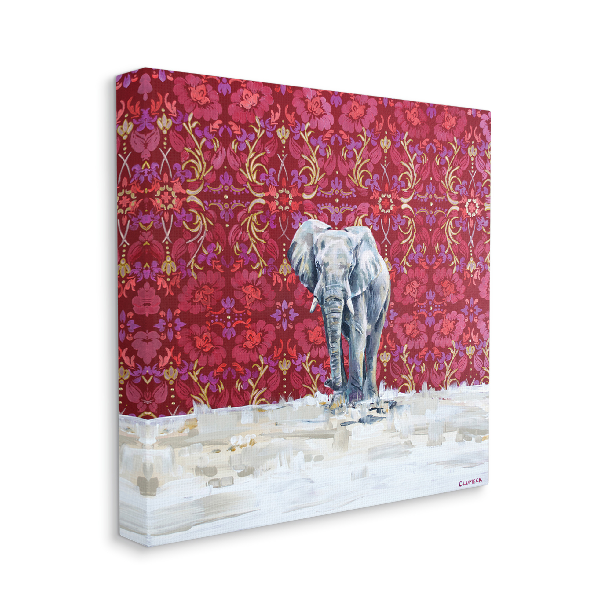 Stupell Industries Elephant Standing Intricate Red Floral Pattern Botanical & Floral Painting Gallery Wrapped Canvas Art Print Wall Art, 24 x 24